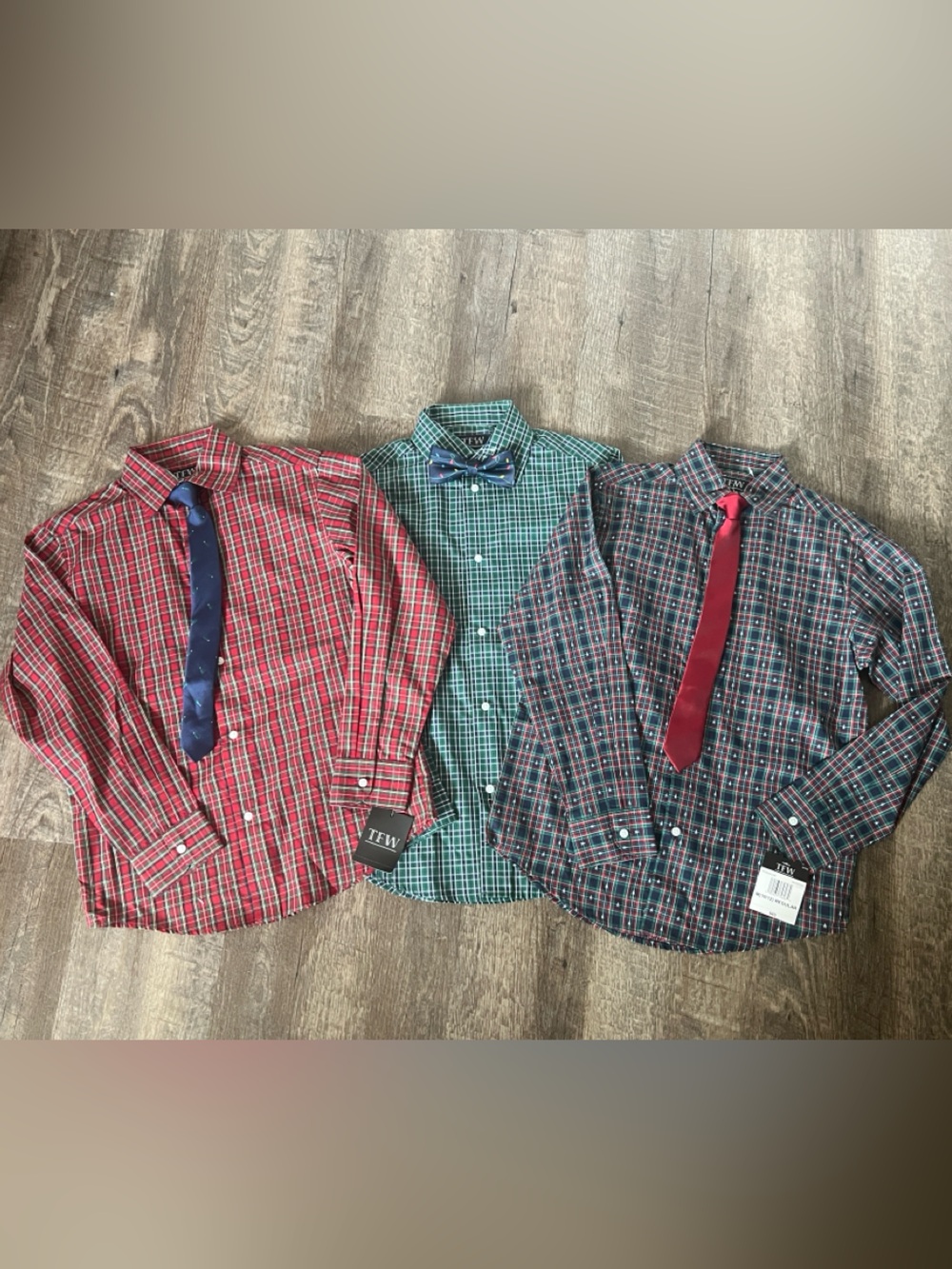 TFW Christmas Boys Long Sleeve Shirt + Tie Set (Set‎ of 3)-Size Medium (10/12)